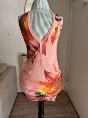 Revolve- AFRM Pink Floral Ruched Halter Mini Dress Size Small